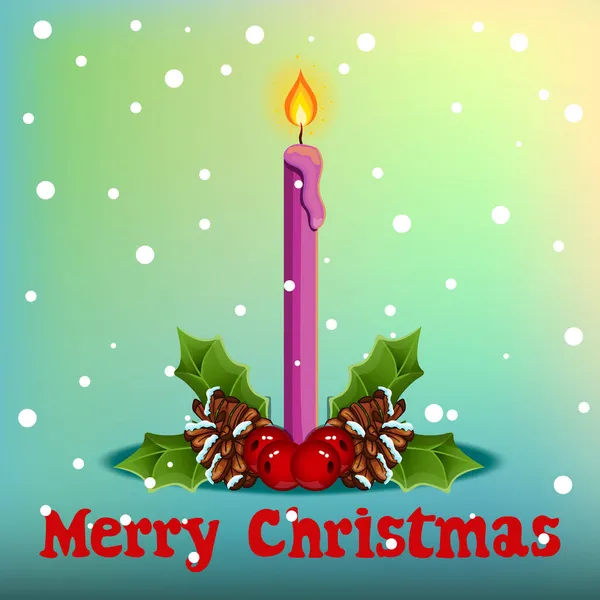 Kartka świąteczna ze świecą spalającą kreskówkę — Wektor stockowy