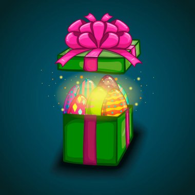 Hediye kutusunu vektör karikatür Paskalya yumurtaları ile aç
