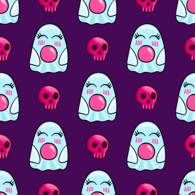 Çizgi film vektörü şirin hayaletlerle kusursuz desen