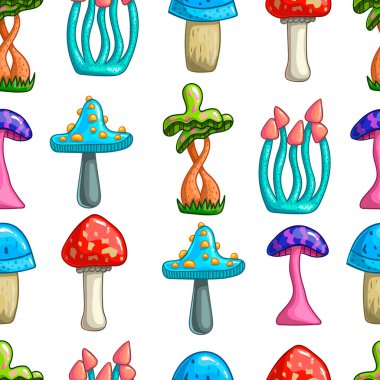 Tatlı çizgi film mantarlarıyla kusursuz bir desen.