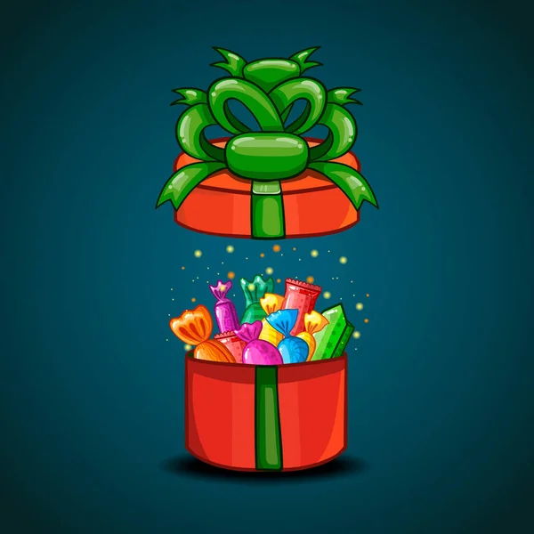 Caja de regalo abierta con dibujos animados vector caramelo 2 — Vector de stock
