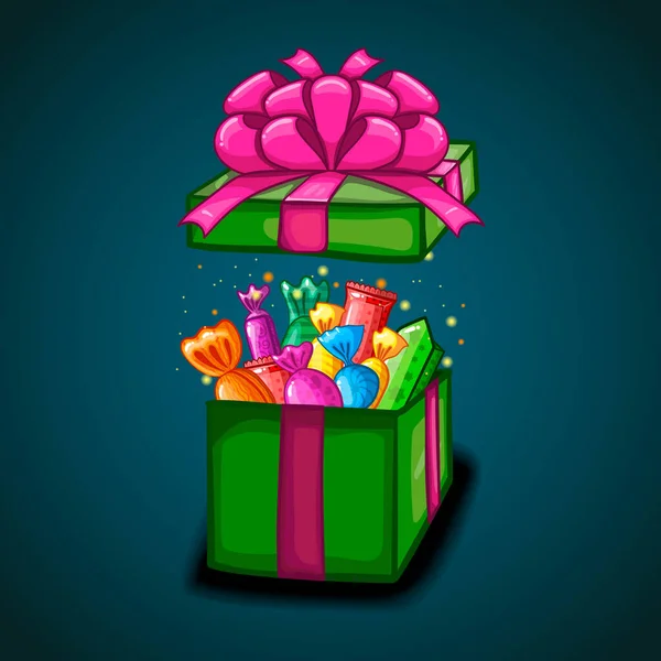 Open gift box with cartoon vector candy 5 — Stock Vector