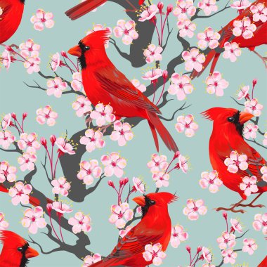 Vector seamless pattern with flowers and birds clipart