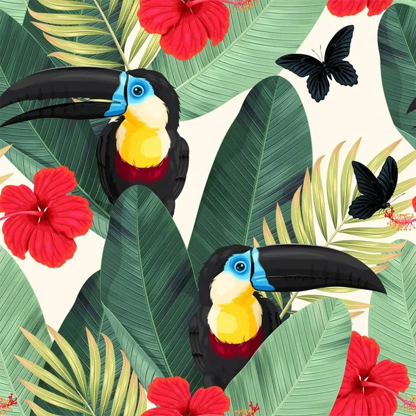 Διάνυσμα αδιάλειπτη μοτίβο με toucans και λουλούδια — Διανυσματικό Αρχείο