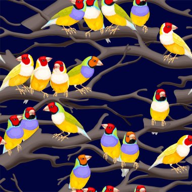 Kuşlar ve dallarla kusursuz desen