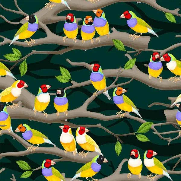 Modèle sans couture vectoriel avec des oiseaux et des branches — Image vectorielle