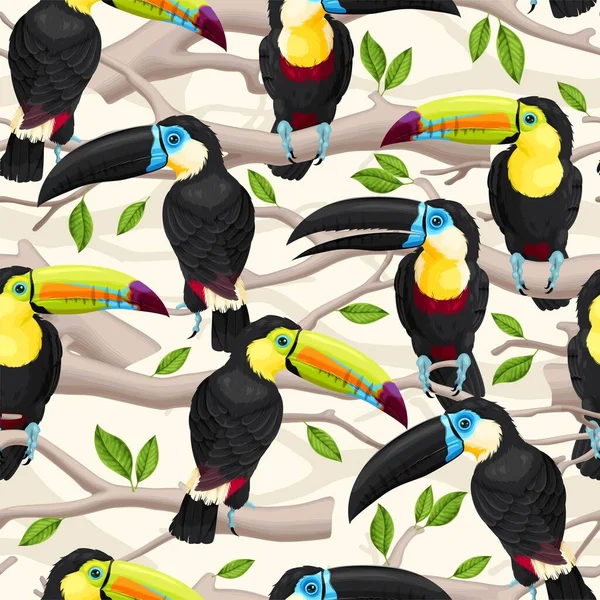 Seamless pattern with toucans and tree branches — Stock Vector