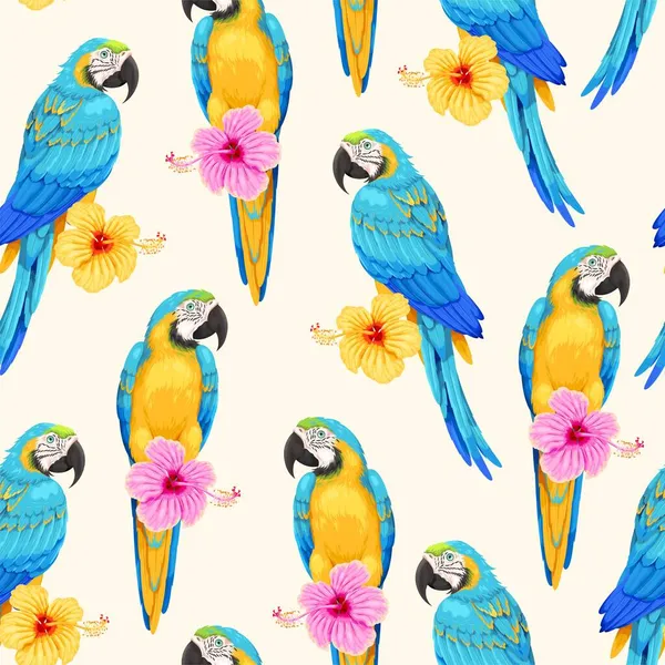 Vector seamless pattern with macaw and flowers — Stock Vector