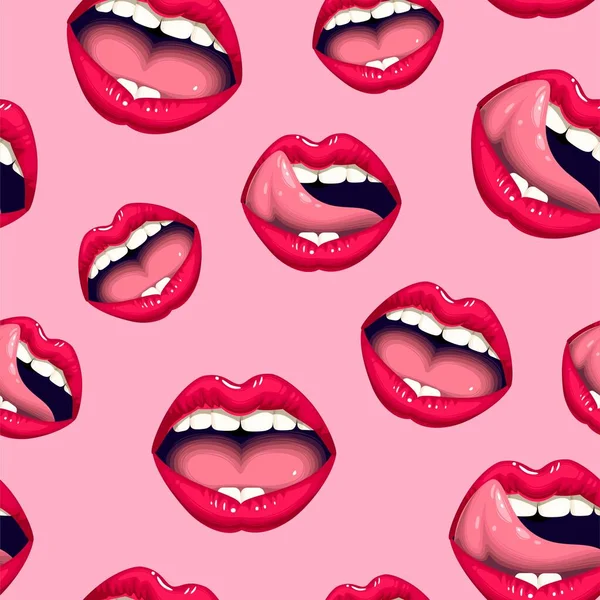 赤とピンクの唇とベクトルシームレスパターン — ストックベクタ