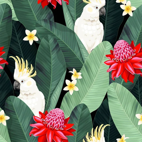 Vector seamles pattern with cockatoo and flower — Stock vektor