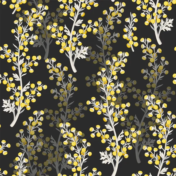 Wormwood leaf and flower vector seamless pattern — Vector de stock