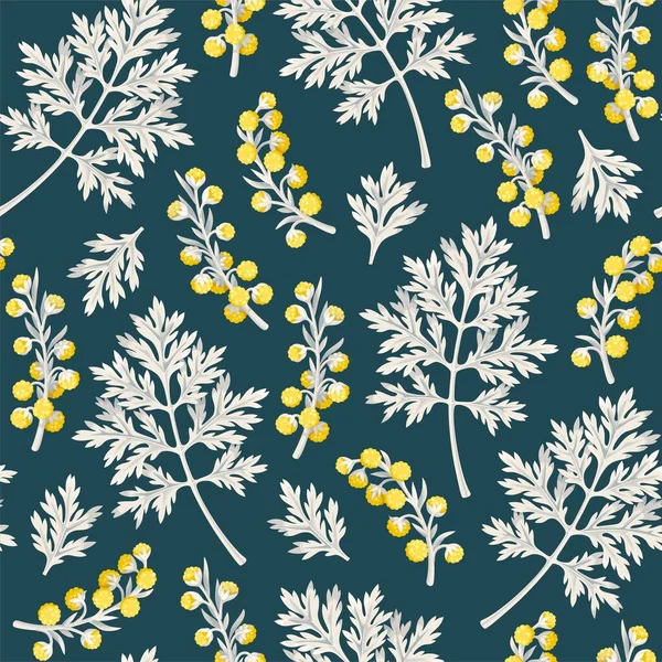 Wormwood leaf and flower vector seamless pattern Stock Ilustrace