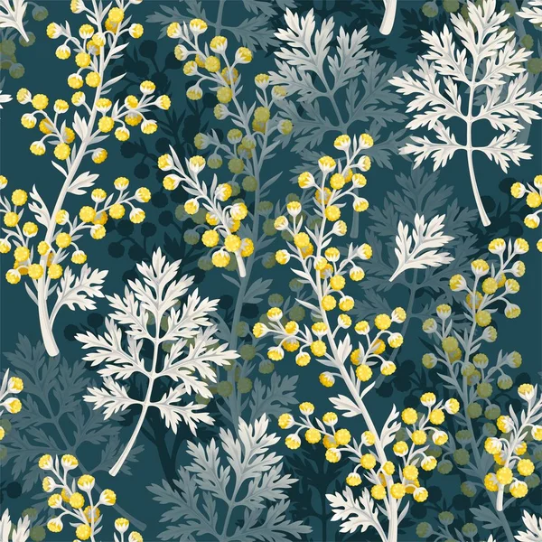 Wormwood leaf and flower vector seamless pattern Vektorová Grafika