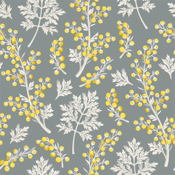 Wormwood leaf and flower vector seamless pattern Stock Vektory