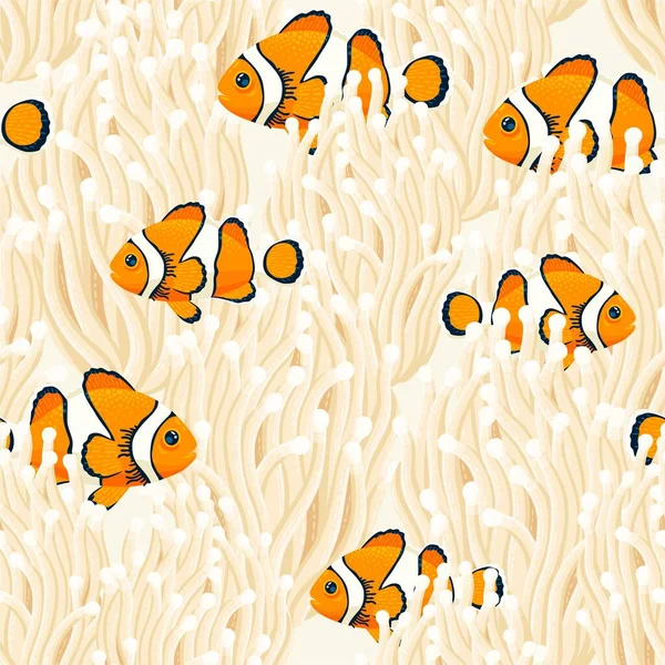 Pola ikan badut dan vektor anemon mulus - Stok Vektor