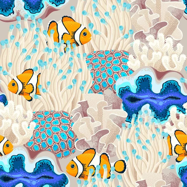 Patrón tropical sin costura vectorial con arrecife de coral — Archivo Imágenes Vectoriales