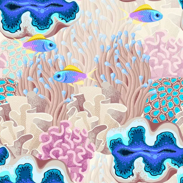Pola tropis vektor mulus dengan terumbu karang - Stok Vektor