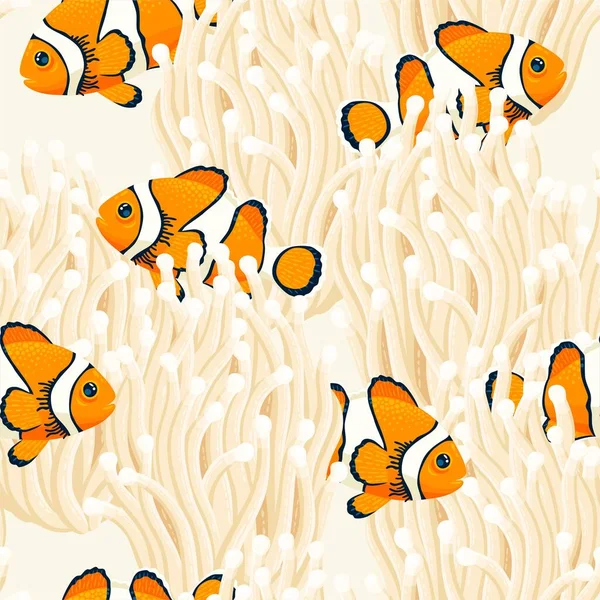 Bohóc hal és anemon vektor zökkenőmentes minta Stock Illusztrációk
