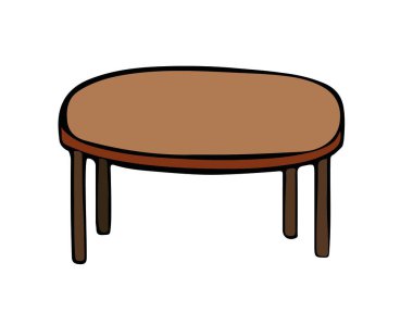 Dört ayaklı yuvarlak kahverengi masa.
