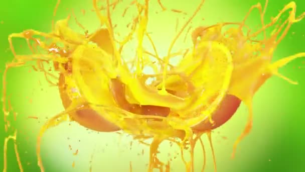 Färsk Apelsinfrukt Sprutar Med Saft Slow Motion — Stockvideo