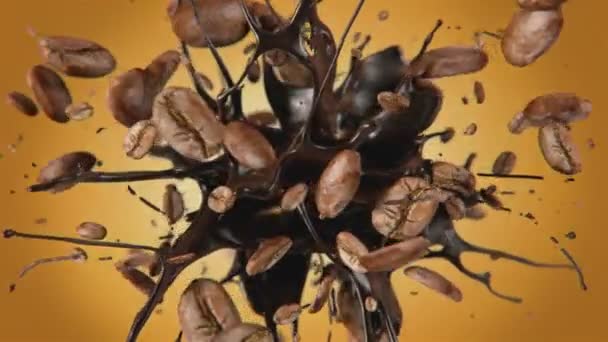 Taze Kavrulmuş Kahve Çekirdekleri Yavaş Çekimde Fışkırıyor — Stok video
