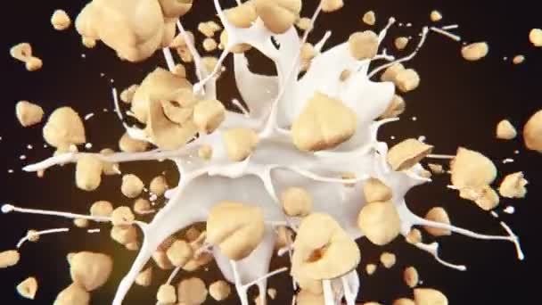 Fresh Hazelnuts Squirting Delicious Milk Slow Motion — Stock Video