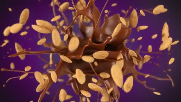 Fresh Almonds Squirting Tasty Chocolate Slow Motion — Stock Video