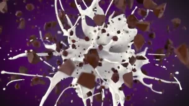 味道鲜美的巧克力在慢动作4K牛奶中爆裂 — 图库视频影像