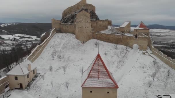 Αεροφωτογραφία της μεσαιωνικής ακρόπολης της Rupea στη Ρουμανία, Brasov — Αρχείο Βίντεο