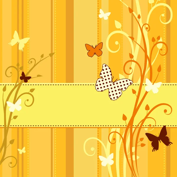 Tarjeta amarilla con mariposas — Vector de stock