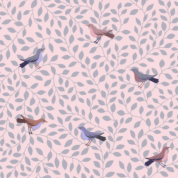 Muster mit Vögeln im Laub — Stockvektor