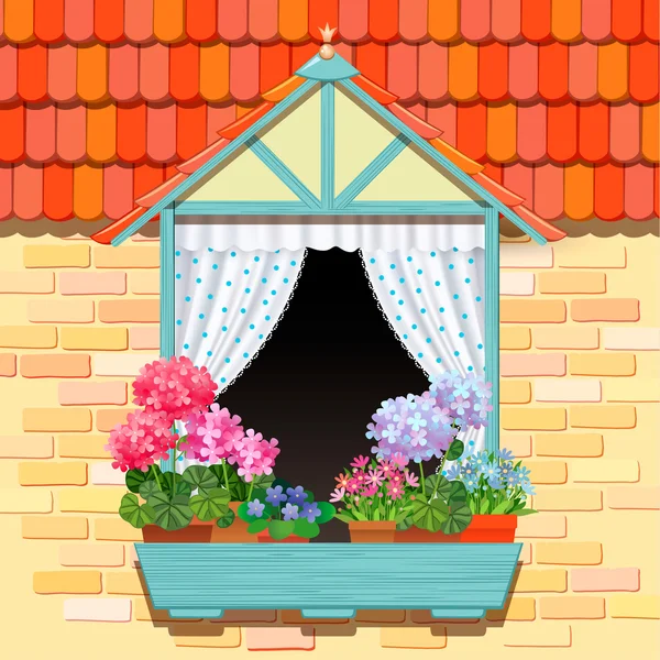 Fenêtre et fleurs — Image vectorielle