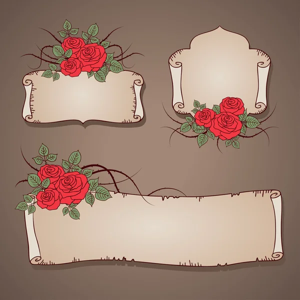 Bandiere vintage con rose selvatiche — Vettoriale Stock