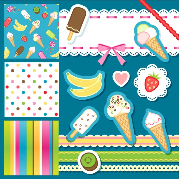 Ice cream scrapbook elements — Stock Vector