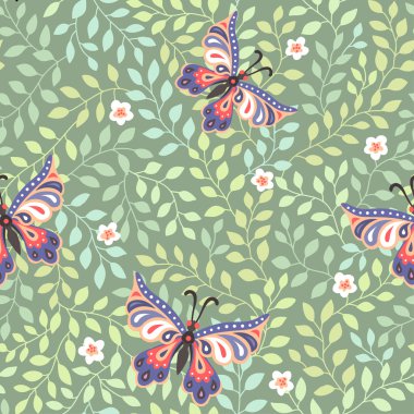 yeşil çiçek bahçe içinde kelebekler.