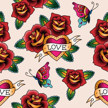 st.valentines günü için seamless modeli dövme