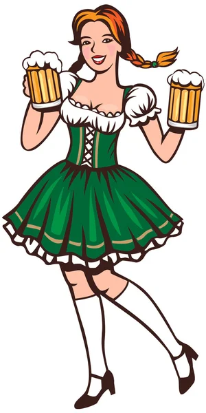 Bavyera bira gözlük ile kız — Stok Vektör