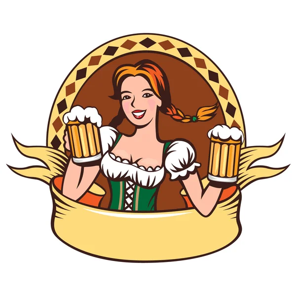 Junge Frau mit Biergläsern — Stockvektor