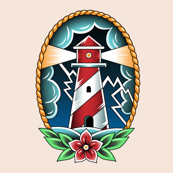 Tattoo  with  Lighthouse — Stock Vector