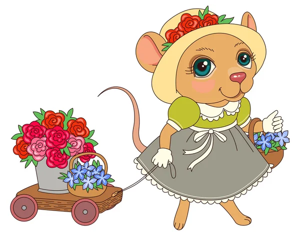 Maus mit Blumen — Stockvektor