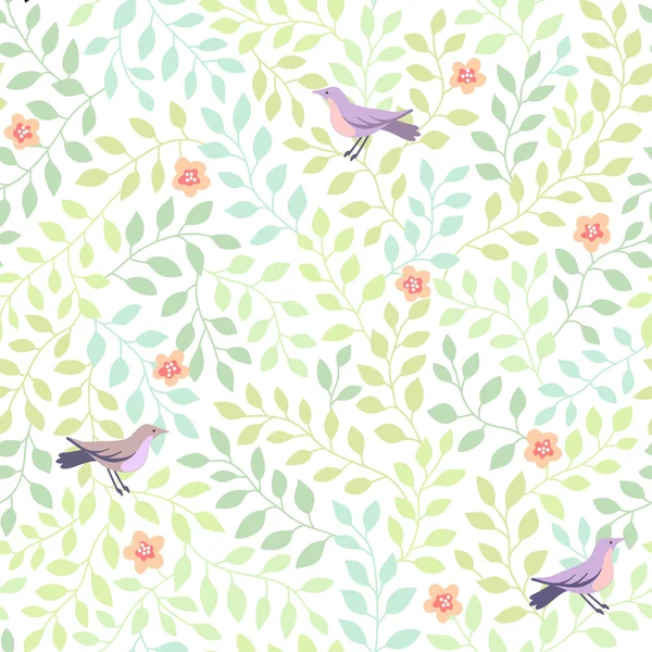 Oiseaux dans le jardin fleuri vert — Image vectorielle