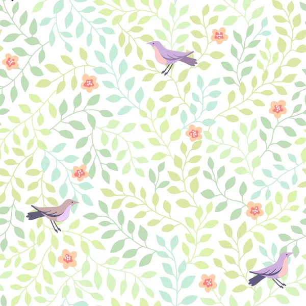 Birds in green blossoming garden — Stock Vector