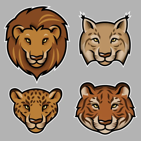 Conjunto de cabezas felinas estilizadas — Archivo Imágenes Vectoriales