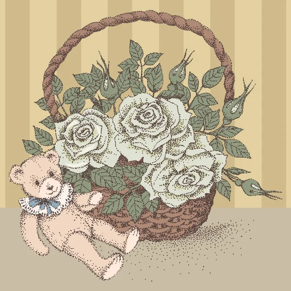 Urso e flores —  Vetores de Stock