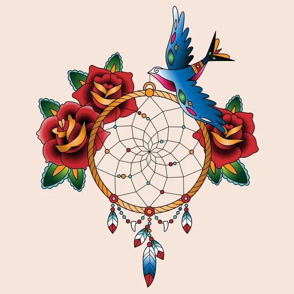 Tattoo dream catcher with roses and bird Royalty Free Stock Illustrations