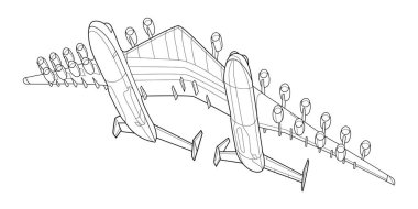 Kitap ve çizim için yetişkin askeri uçak boyama sayfası. Uçak. Savaş uçağı. Vektör çizimi. Araç. Grafik elementi. Uçak. Siyah hatlı çizim beyaz arkaplanda izole edilmiş..