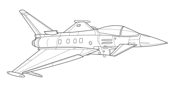 Adulto Militare Jet Colorare Pagina Libro Disegno Aereo Aereo Illustrazione — Vettoriale Stock