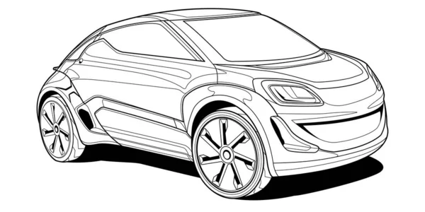 为书画着色页矢量线条艺术 黑色的等高线草图用白色背景表示孤立 高速驱动车辆 图形元素 插画车 没有填饱肚子的一击 — 图库矢量图片