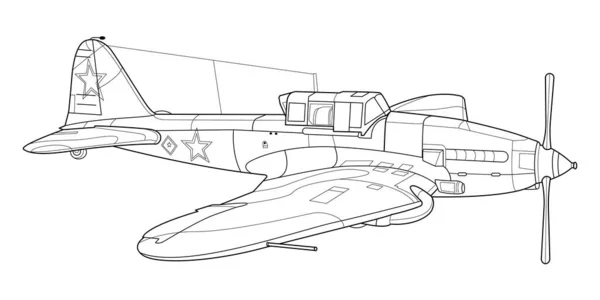 Kitap Çizim Için Yetişkin Askeri Uçak Boyama Sayfası Uçak Savaş — Stok Vektör