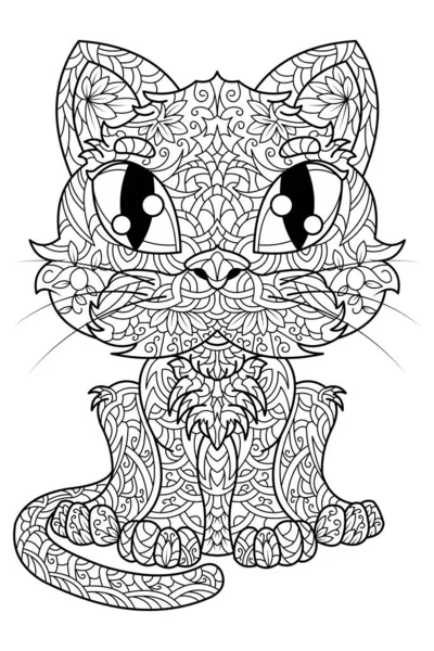 Cartoon Cat Ethnic Floral Doodle Pattern Zen Doodles Coloring Page Vetores De Stock Royalty-Free